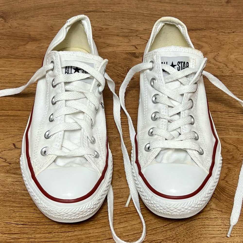 Converse All Star White Sneakers with Red Trim
